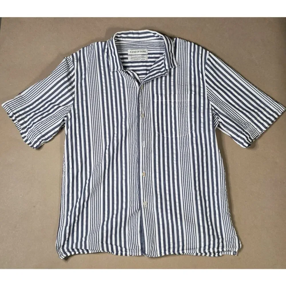 A Kind of Guise Gioia Short Sleeve Shirt in Navy/White Men's Medium Germany *